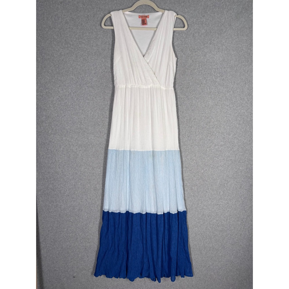 Flying Tomato Crinkle Gauze Maxi Dress M White Blue Colorblock Cruise Resort